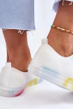 Big Star Shoes Trampki Damskie Big Star|Trampki Damskie Niskie*Damskie Trampki Z Kolorową Platformą Big Star LL274237 Białe