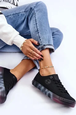 Damskie Big Star Shoes Damskie Trampki Z Kolorową Platformą Big Star LL274239 Czarne