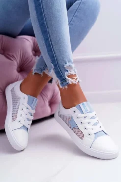 Outlet Big Star Shoes Damskie Trampki Z Siateczką Big Star DD274689 Biało-Niebieskie