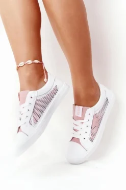 Hot Big Star Shoes Damskie Trampki Z Siateczką Big Star DD274688 Biało-Różowe