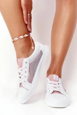 Hot Big Star Shoes Damskie Trampki Z Siateczką Big Star DD274688 Biało-Różowe