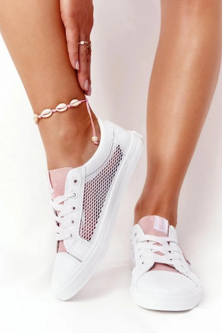 Hot Big Star Shoes Damskie Trampki Z Siateczką Big Star DD274688 Biało-Różowe