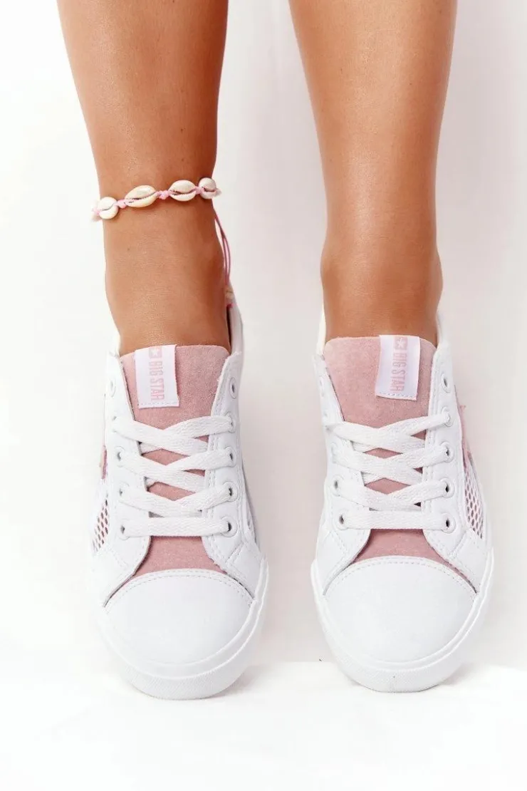 Hot Big Star Shoes Damskie Trampki Z Siateczką Big Star DD274688 Biało-Różowe