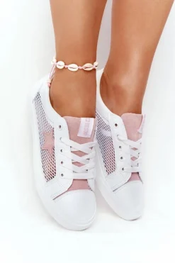 Hot Big Star Shoes Damskie Trampki Z Siateczką Big Star DD274688 Biało-Różowe