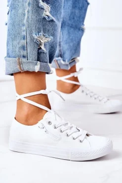 Boto Trampki Damskie Niskie*Damskie Trampki Z Suwakiem Białe Malani