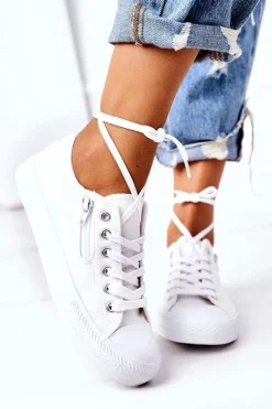 Boto Trampki Damskie Niskie*Damskie Trampki Z Suwakiem Białe Malani