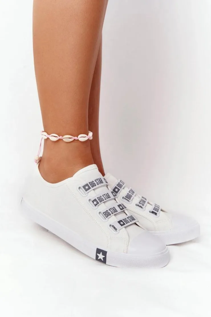 Big Star Shoes Trampki Damskie Big Star|Trampki Damskie Niskie*Damskie Trampki Ze Ściągaczami BIG STAR HH274094 Białe
