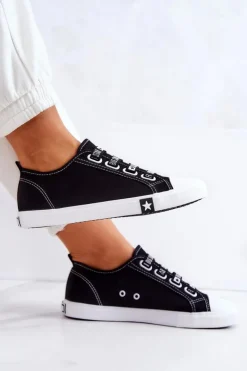 Damskie Big Star Shoes Damskie Trampki Ze Ściągaczami BIG STAR HH274098 Czarne