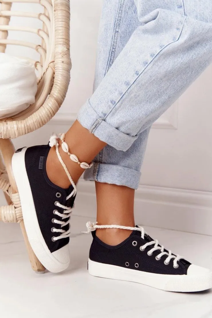 Damskie Big Star Shoes Damskie Trampki Ze Sznurkiem BIG STAR FF274184 Czarne