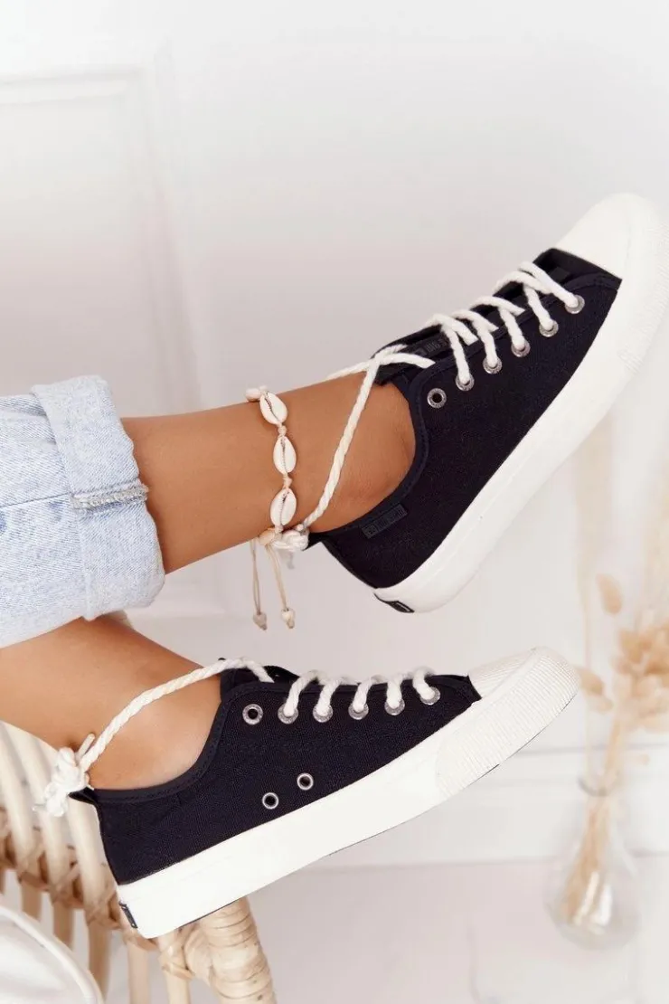 Damskie Big Star Shoes Damskie Trampki Ze Sznurkiem BIG STAR FF274184 Czarne