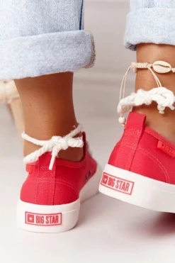 Big Star Shoes Trampki Damskie Big Star|Trampki Damskie Niskie*Damskie Trampki Ze Sznurkiem BIG STAR FF274185 Czerwone
