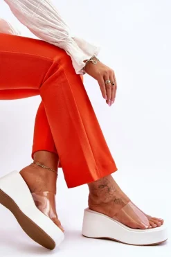 Hot Boto Damskie Transparentne Klapki Na Koturnie Białe Eliane