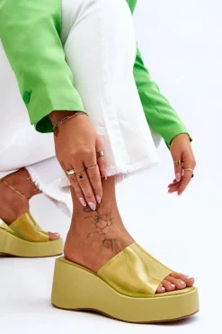 Boto Klapki Na Koturnie|Klapki Damskie Klasyczne*Damskie Transparentne Klapki Na Koturnie Jasnozielone Eliane