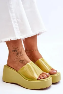 Boto Klapki Na Koturnie|Klapki Damskie Klasyczne*Damskie Transparentne Klapki Na Koturnie Jasnozielone Eliane