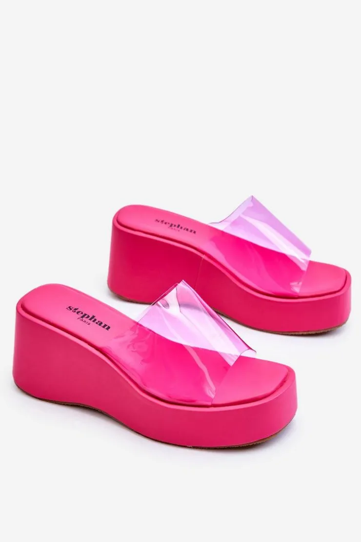 Damskie Boto Damskie Transparentne Klapki Na Koturnie Fuksja Eliane