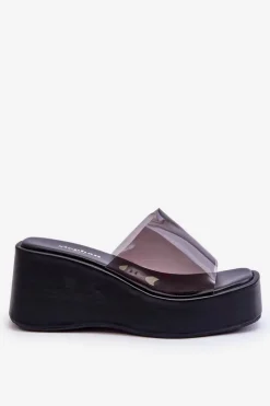 Damskie Boto Damskie Transparentne Klapki Na Koturnie Czarne Eliane