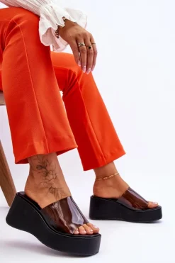 Damskie Boto Damskie Transparentne Klapki Na Koturnie Czarne Eliane