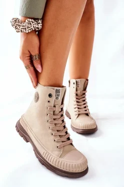Big Star Shoes Damskie Trapery|Botki Sznurowane*Damskie Trapery Big Star II274349 Beżowe