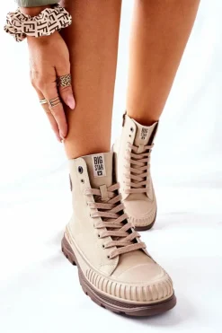 Big Star Shoes Damskie Trapery|Botki Sznurowane*Damskie Trapery Big Star II274349 Beżowe