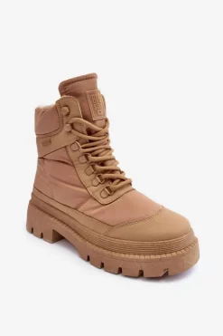 Damskie Big Star Shoes Damskie Trapery Botki Ocieplane Na Platformie I Płaskim Obcasie Big Star MM274340 Beżowe