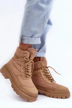 Damskie Big Star Shoes Damskie Trapery Botki Ocieplane Na Platformie I Płaskim Obcasie Big Star MM274340 Beżowe