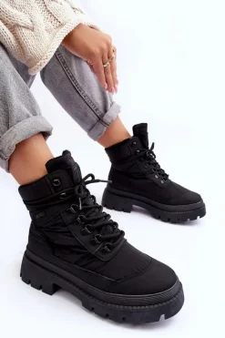 Online Big Star Shoes Damskie Trapery Botki Ocieplane Na Platformie I Płaskim Obcasie Big Star MM274338 Czarne