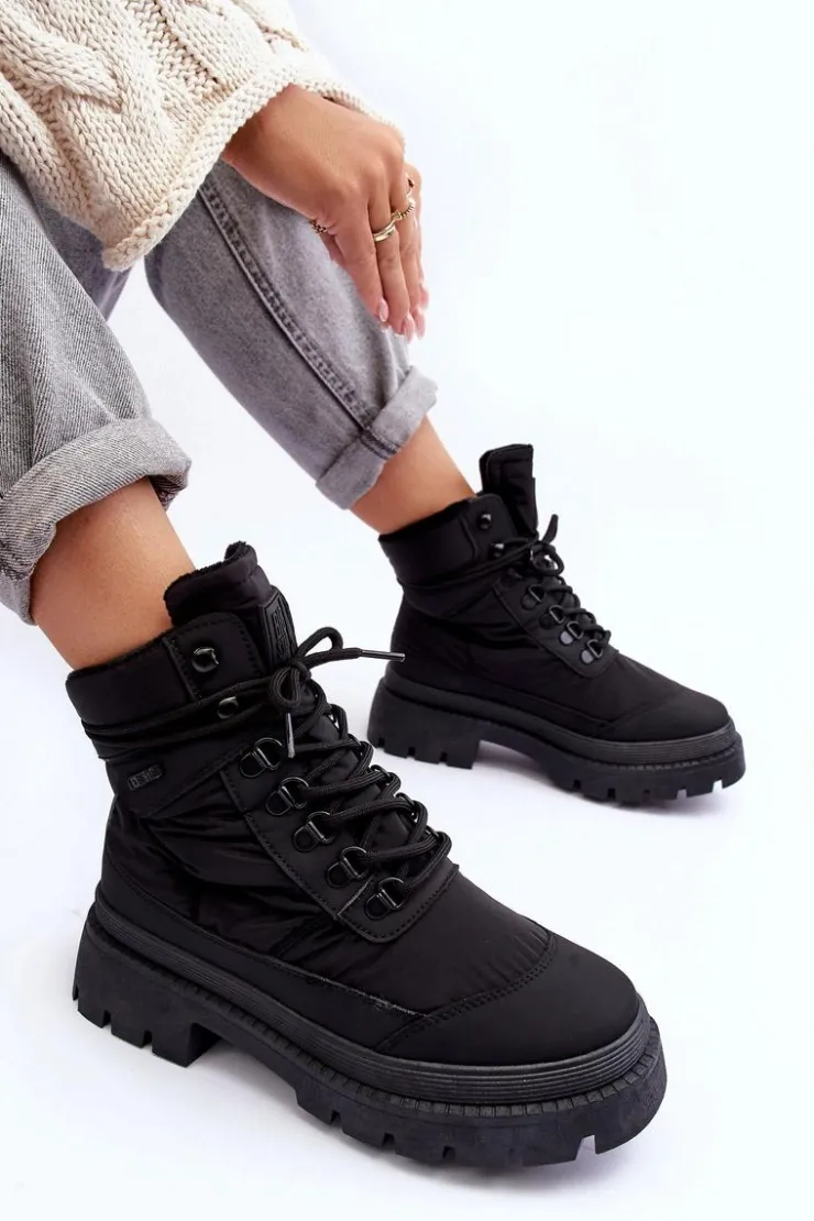 Online Big Star Shoes Damskie Trapery Botki Ocieplane Na Platformie I Płaskim Obcasie Big Star MM274338 Czarne