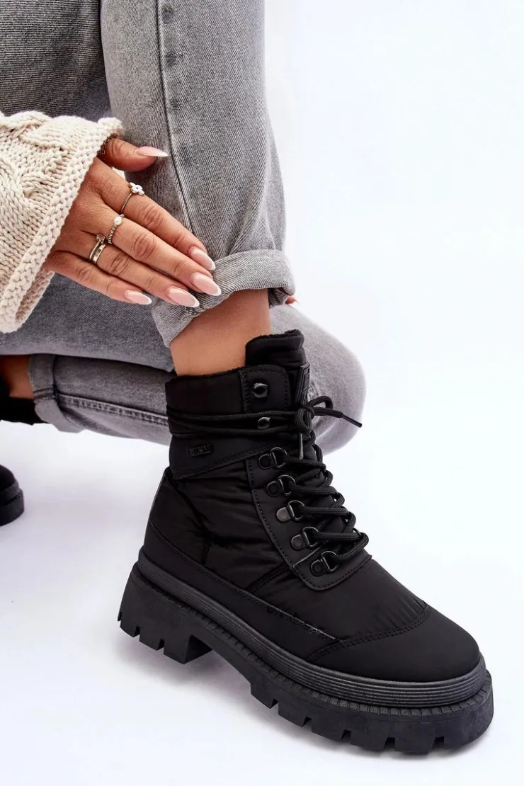 Online Big Star Shoes Damskie Trapery Botki Ocieplane Na Platformie I Płaskim Obcasie Big Star MM274338 Czarne