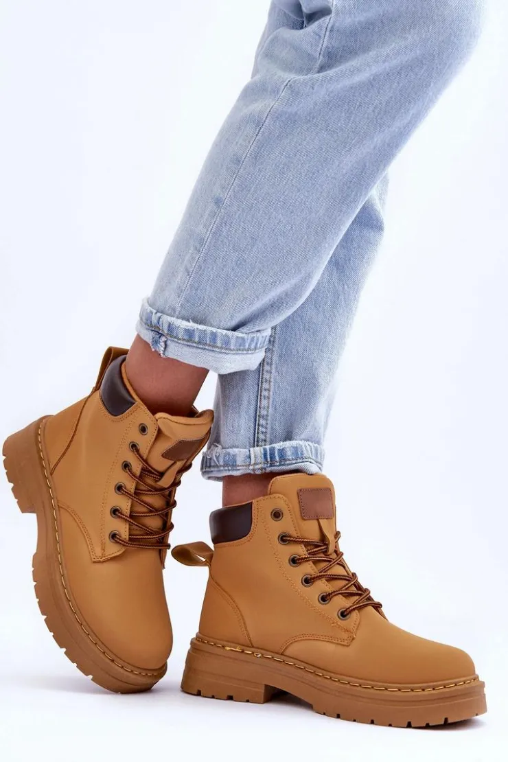 Sale Boto Damskie Trapery Botki Ocieplane Brązowe Corbin Brązowy