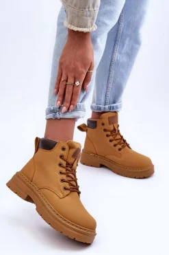 Sale Boto Damskie Trapery Botki Ocieplane Brązowe Corbin Brązowy