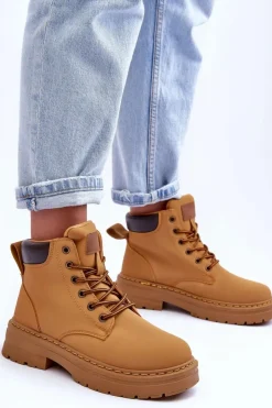 Sale Boto Damskie Trapery Botki Ocieplane Brązowe Corbin Brązowy