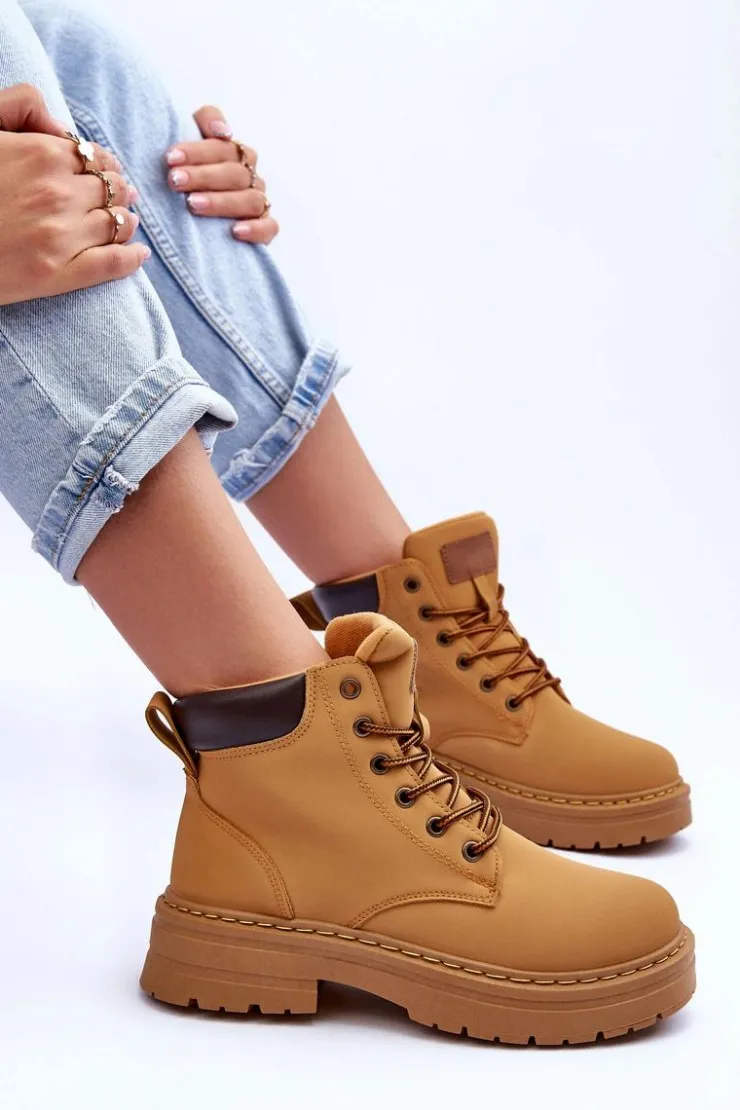 Sale Boto Damskie Trapery Botki Ocieplane Brązowe Corbin Brązowy