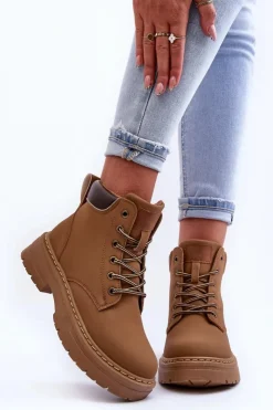 Boto Damskie Trapery Botki Ocieplane Ciemnobeżowe Corbin Beżowy