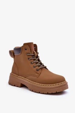 Boto Damskie Trapery Botki Ocieplane Ciemnobeżowe Corbin Beżowy