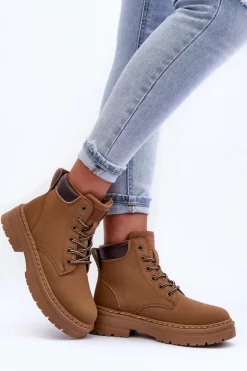 Boto Damskie Trapery Botki Ocieplane Ciemnobeżowe Corbin Beżowy
