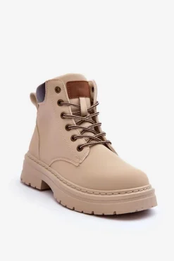 Damskie Boto Damskie Trapery Botki Ocieplane Jasnobeżowe Corbin