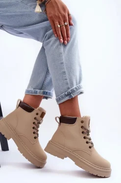 Damskie Boto Damskie Trapery Botki Ocieplane Jasnobeżowe Corbin