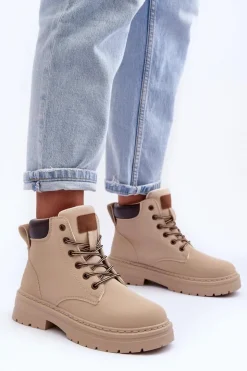 Damskie Boto Damskie Trapery Botki Ocieplane Jasnobeżowe Corbin