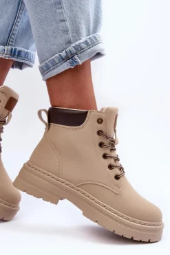 Damskie Boto Damskie Trapery Botki Ocieplane Jasnobeżowe Corbin