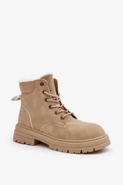 Outlet Boto Damskie Trapery Ocieplane Futerkiem Beżowe Fenan