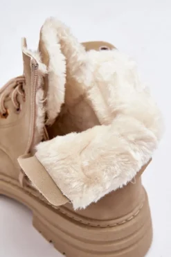 Outlet Boto Damskie Trapery Ocieplane Futerkiem Beżowe Fenan