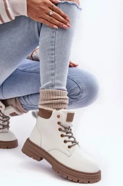 Damskie Boto Damskie Trapery Ocieplane Futerkiem Białe Fenan