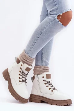Damskie Boto Damskie Trapery Ocieplane Futerkiem Białe Fenan