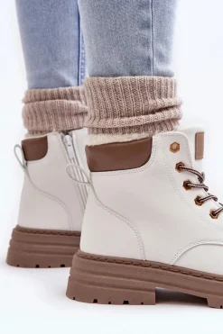 Damskie Boto Damskie Trapery Ocieplane Futerkiem Białe Fenan
