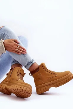 Damskie Boto Damskie Trapery Skórzane Na Platformie Brązowe Calys