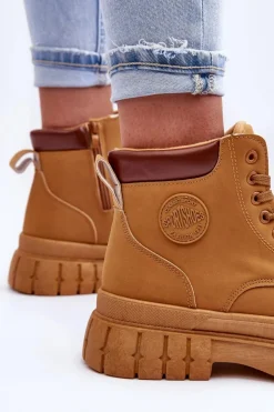 Damskie Boto Damskie Trapery Skórzane Na Platformie Brązowe Calys