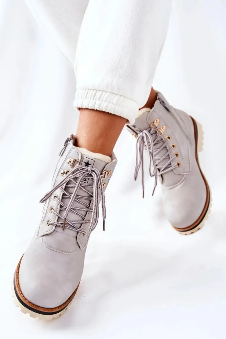 Evento Botki Ocieplane|Damskie Trapery*Damskie Trapery Timberki Z Ociepleniem Jasno Szare Tiempo