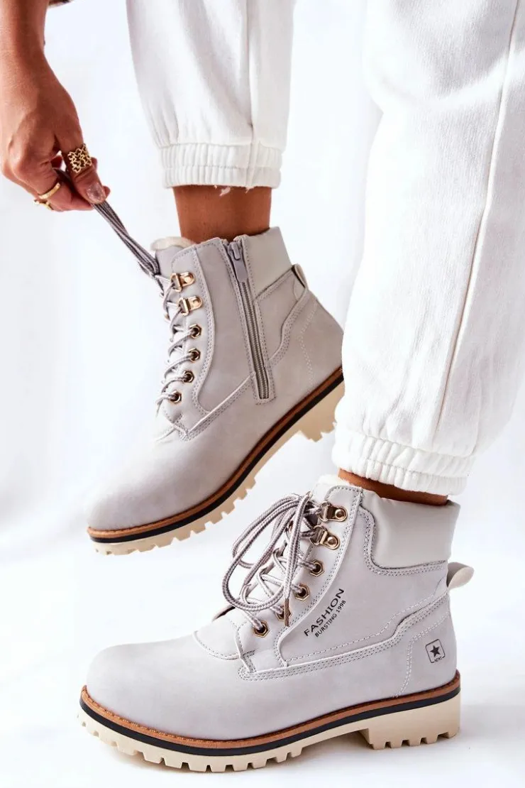 Evento Botki Ocieplane|Damskie Trapery*Damskie Trapery Timberki Z Ociepleniem Jasno Szare Tiempo