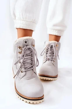 Evento Botki Ocieplane|Damskie Trapery*Damskie Trapery Timberki Z Ociepleniem Jasno Szare Tiempo