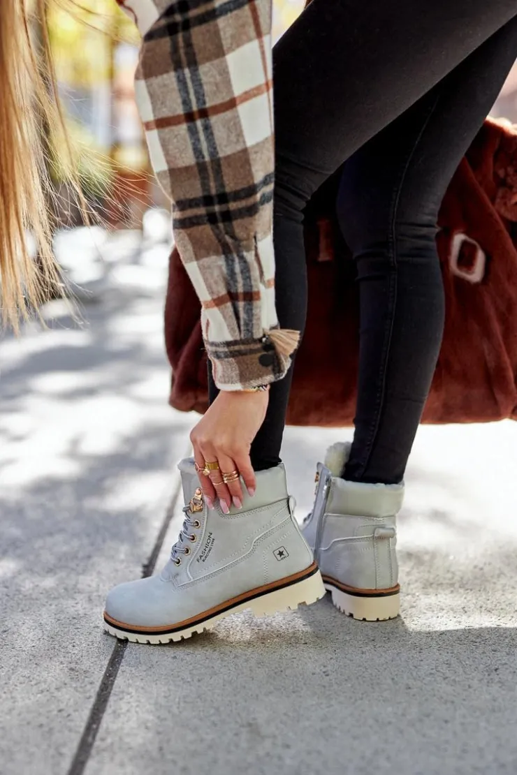 Evento Botki Ocieplane|Damskie Trapery*Damskie Trapery Timberki Z Ociepleniem Jasno Szare Tiempo